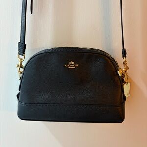 Coach Dome Leather Black Crossbody Bag with Gold Accents